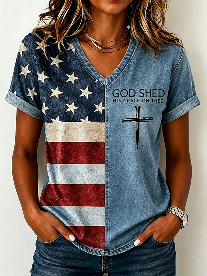 Women'S 250Th Anniversary Patriotic Printed Casual T-Shirt