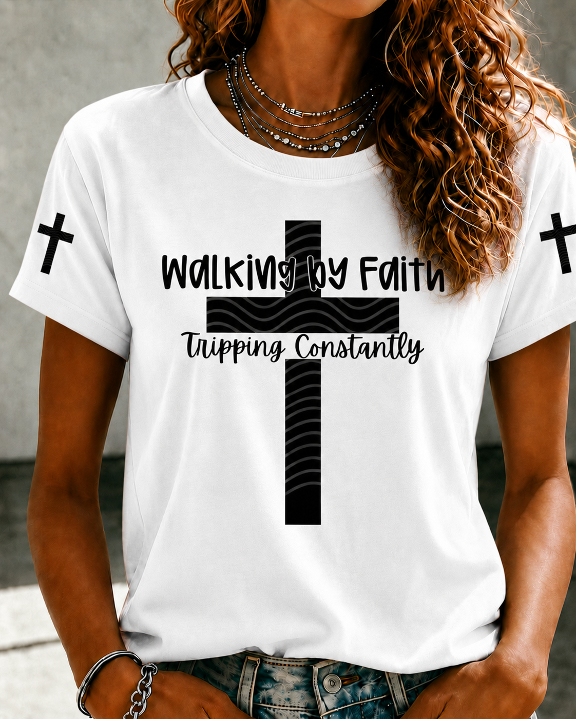 Women'S Walking By Faith Tripping Constantly Printed T-Shirt