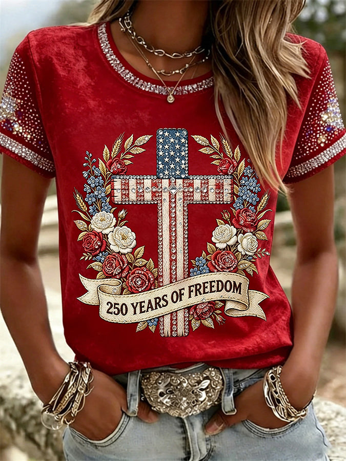 American 250th Anniversary Rhinestone Design Women's T-Shirt