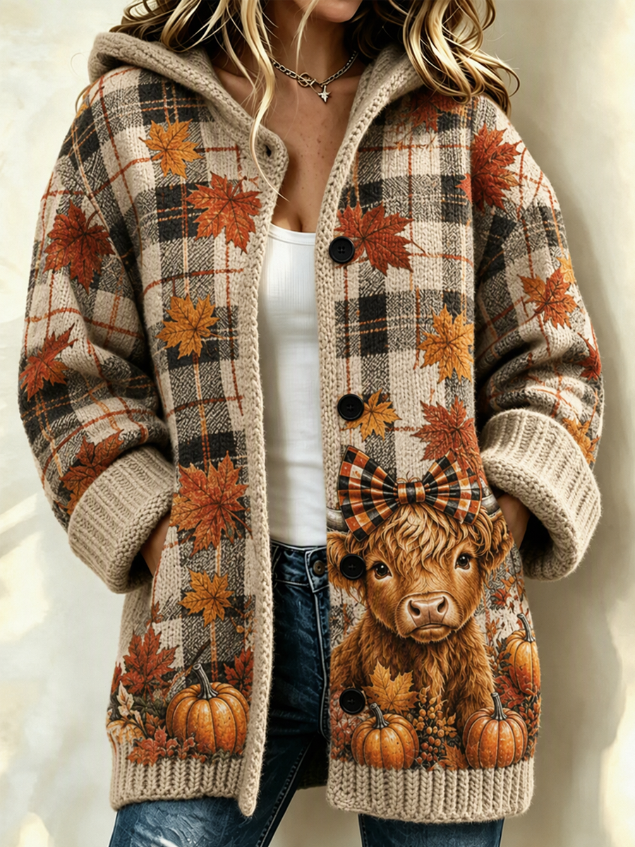 Women'S Highland Cattle Print Casual Cardigan