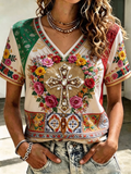 Women'S Casual Faith Print Short-Sleeve T-Shirt
