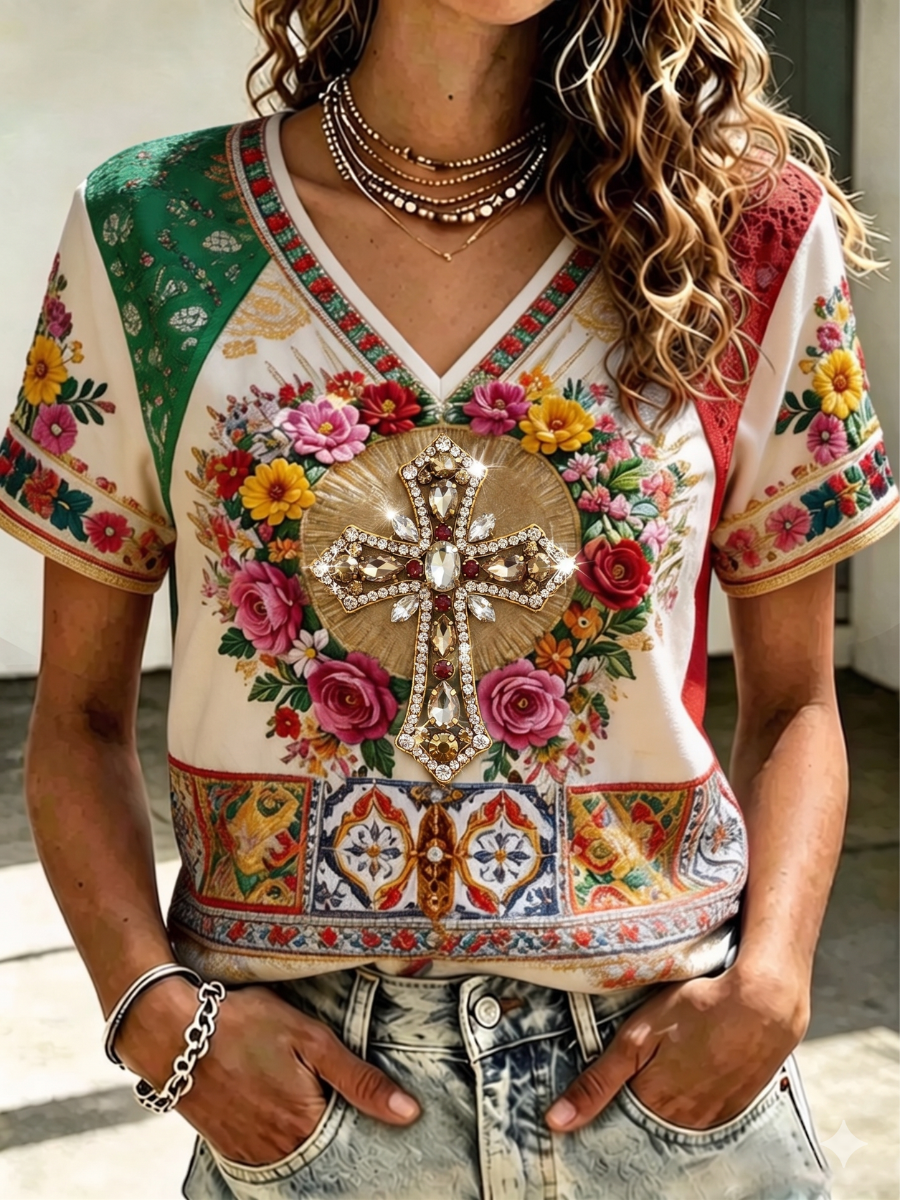 Women'S Casual Faith Print Short-Sleeve T-Shirt