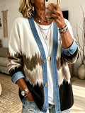 Women'S Contrasting Printed Casual Cardigan