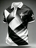 Jesus Cross Gradient Geometric Design Printed Polo Shirt