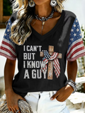 Women'S Retro Independence Day Pattern V-Neck Short Sleeved Casual Top