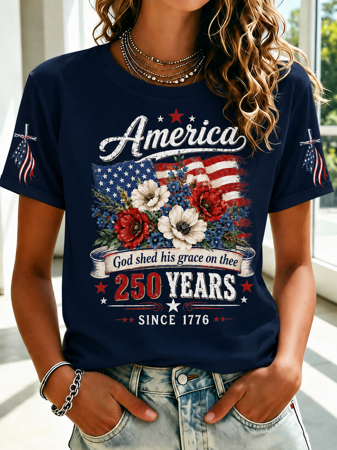 Women'S God Shed His Grace On Thee Printed Casual T-Shirt