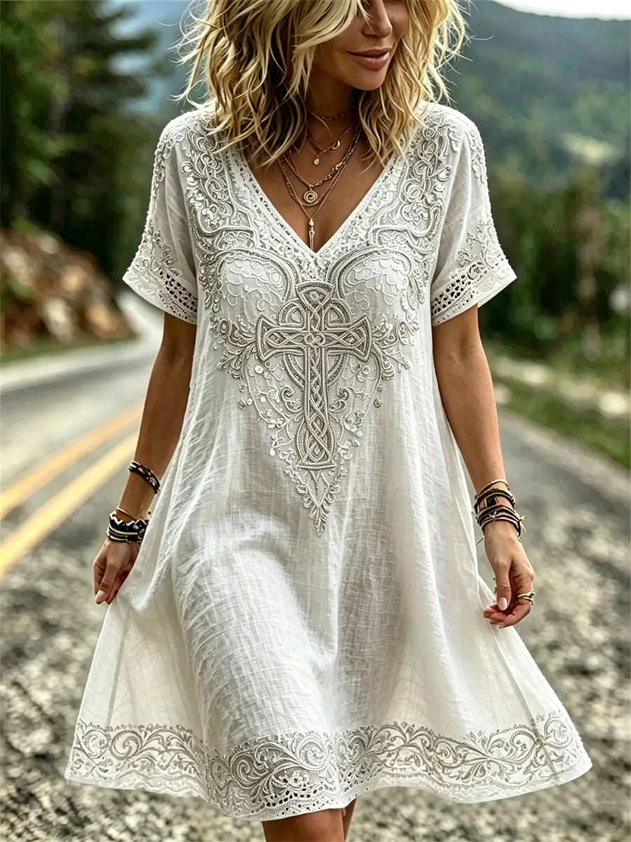 Women's Cross V-Neck Dress