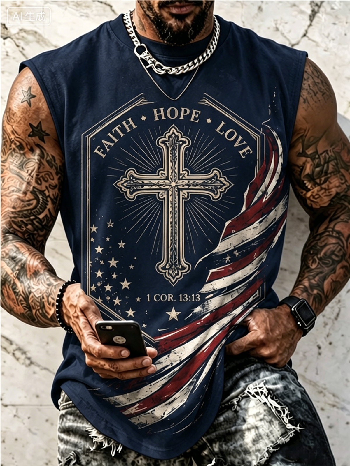Men'S Faith Pattern Printed Round Neck Tank Top