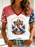 Women's Religious Beliefs American Flag Printed Casual T-shirt