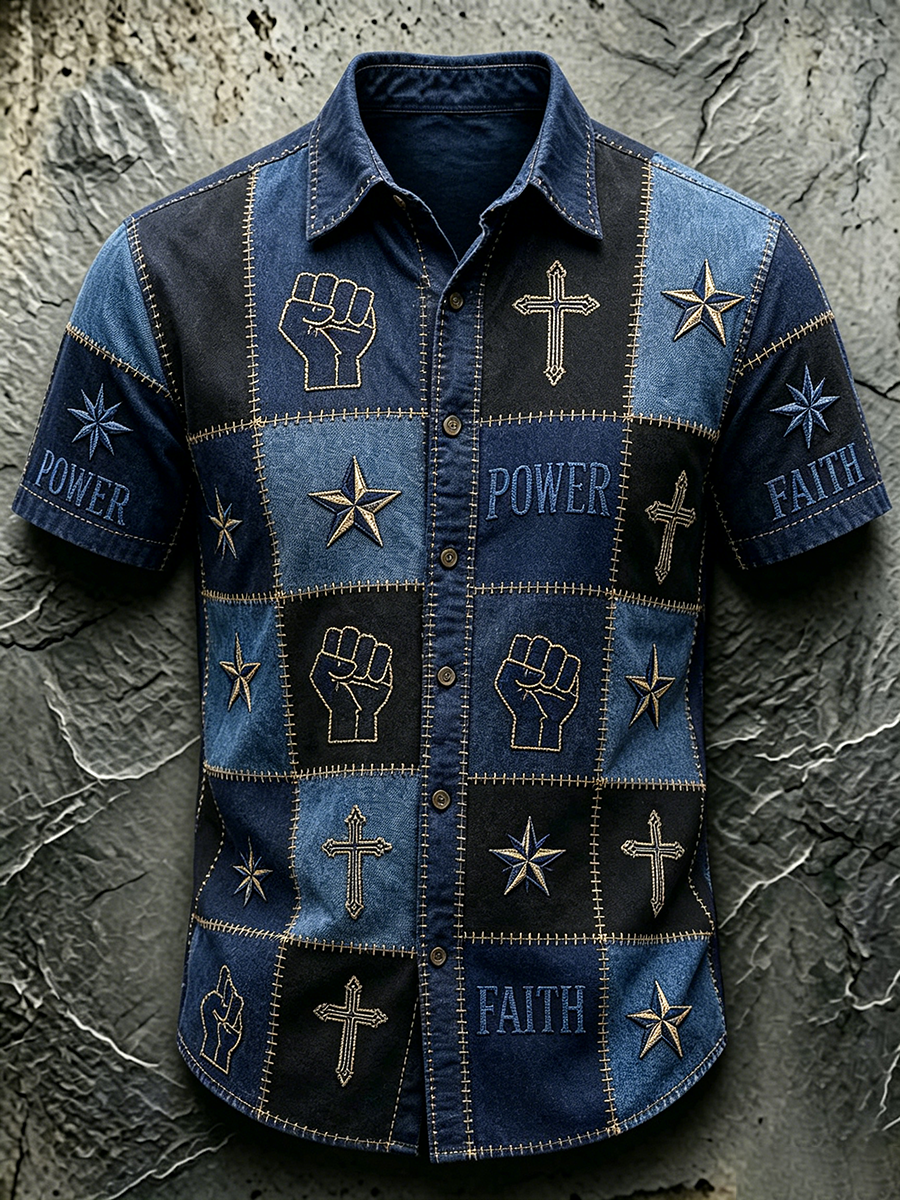 Religious Belief Jesus Cross Print Lapel Top