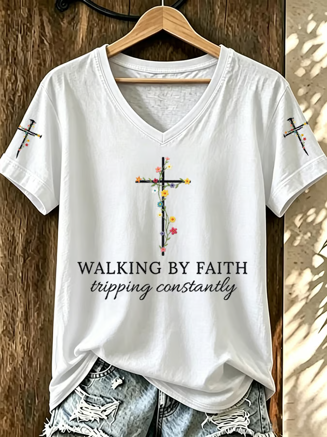 Faith In Jesus Slogan Slogan Commemorative Print Casual T-Shirt