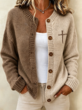 Women'S Western Style Faith Cross Printed Knitted Cardigan Top