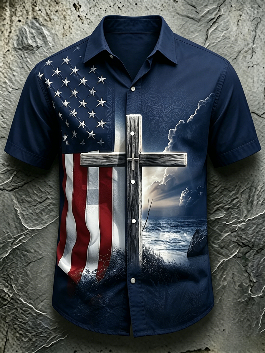 American Flag Faith Commemorative Printed Collar Top