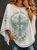 Women's One Nation Under God Cross-Print Long Sleeve Top