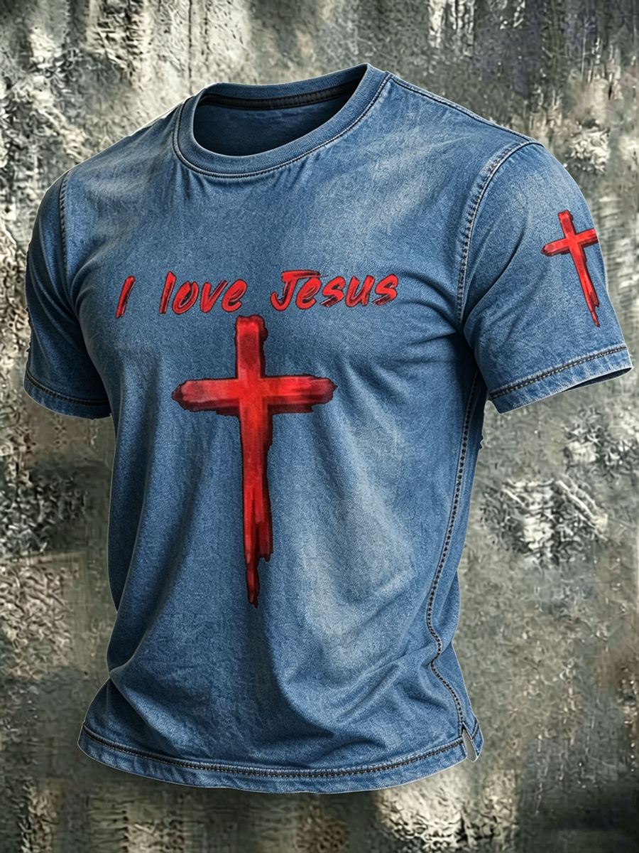 Jesus Faith Memorial Washed Vintage Printed Round Neck T-Shirt