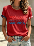 God Bless America Faith Commemorative Printed Casual T-Shirt