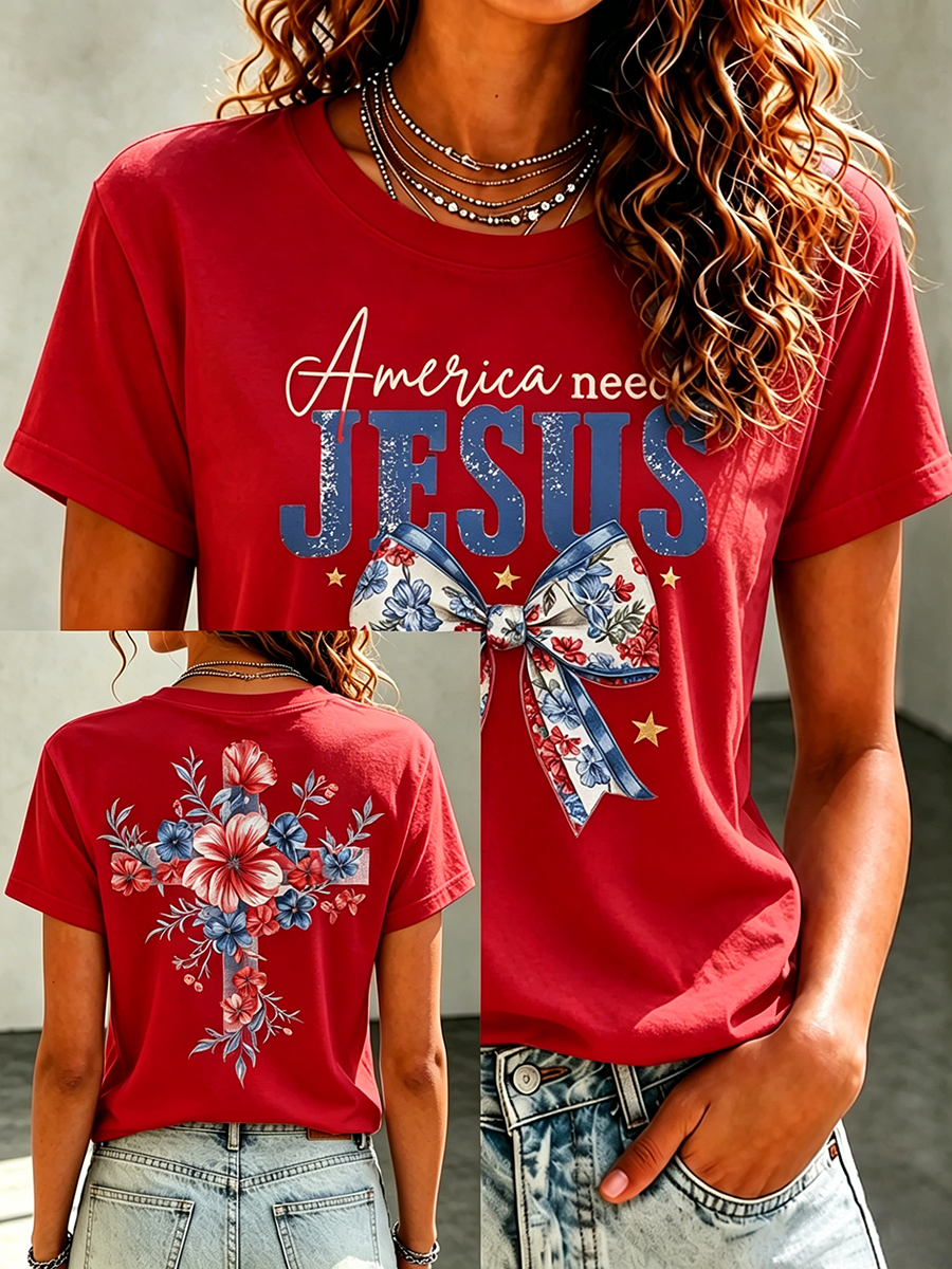American Jesus Faith Memorial Printed Casual T-Shirt