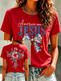 American Jesus Faith Memorial Printed Casual T-Shirt