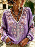 Women'S Cotton And Linen Floral Faith Casual Top