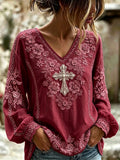 Women's cotton and linen floral top
