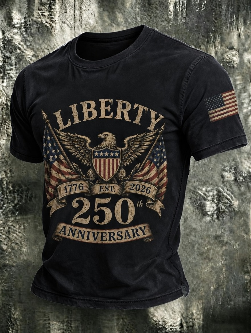 Men's Liberty Eagle 1776-2026 250th Anniversary USA Flag Vintage Short Sleeve T-Shirt
