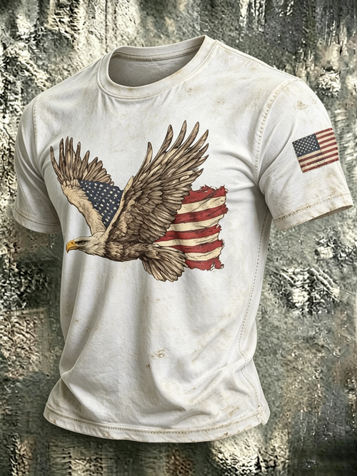 250Th Anniversary Flag Of The United States Bald Eagle Washed Round Neck T-Shirt