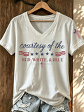American Faith Cross Flag Commemorative Print V-Neck T-Shirt