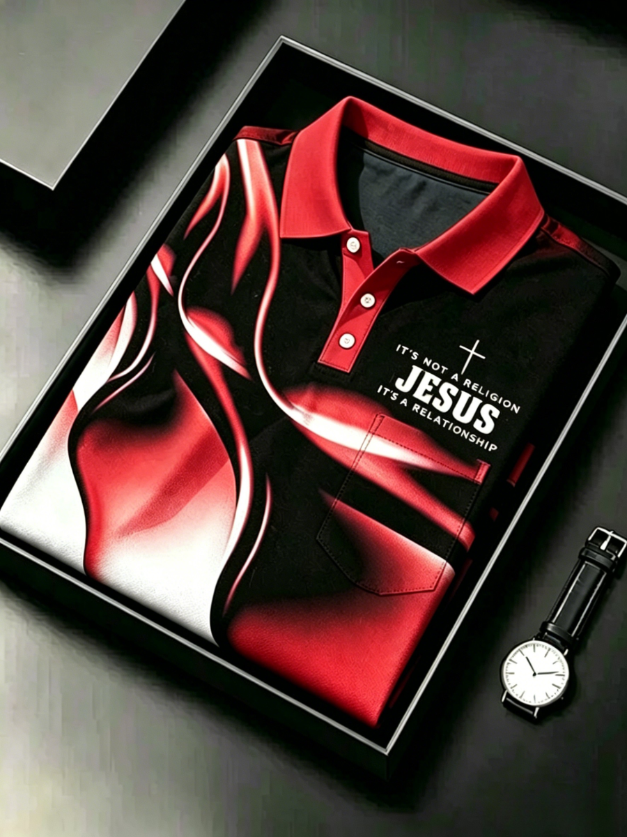 Men's Christian Cross Pocket Printed Polo Shirt