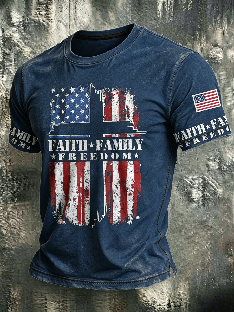 Faith Jesus Cross Embroidered Printed Casual Round Neck T-Shirt