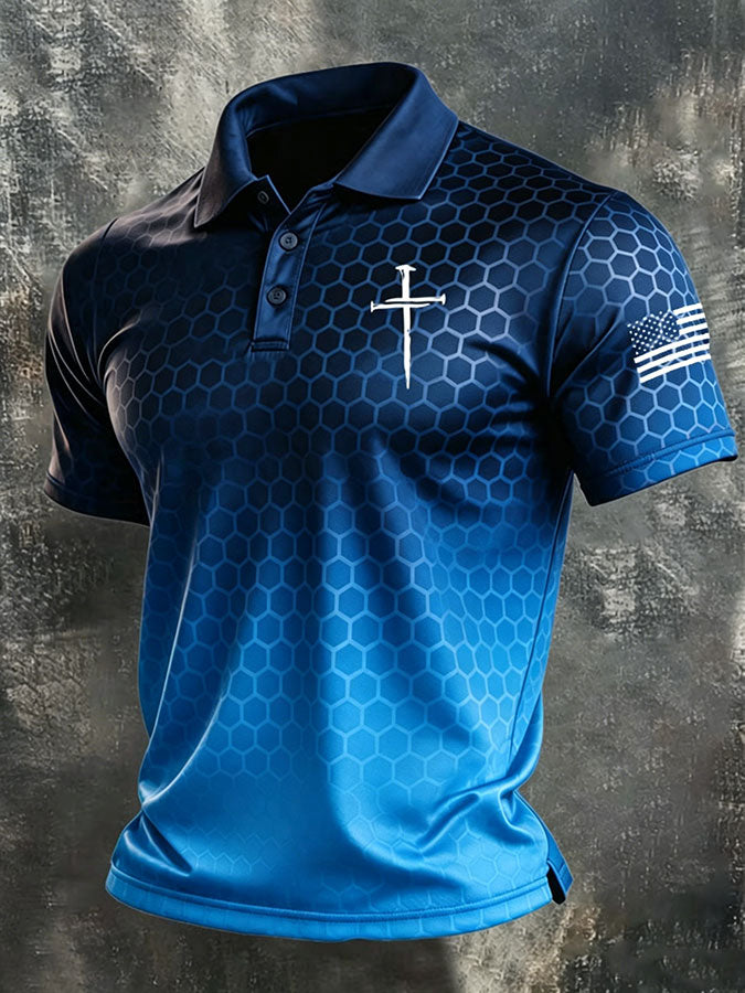Men'S Faith Cross Print Casual Polo Shirt