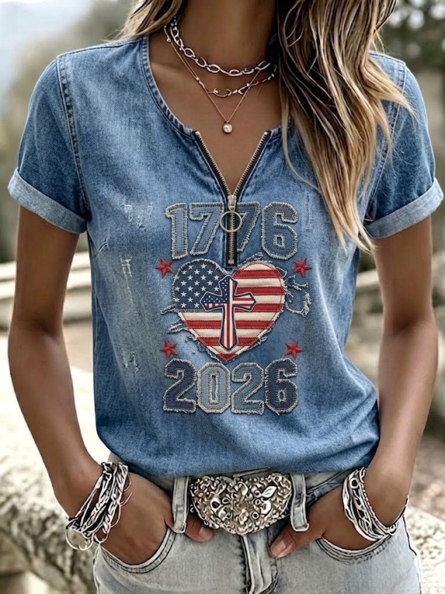 Women'S 250Th Anniversary Casual Printed Short Sleeve T-Shirt