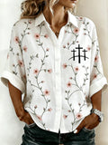 Women's Floral Faith Print Long Sleeved Linen Shirt