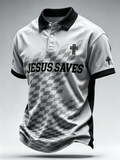 Men'S Casual Christian Cross Print Polo Shirt