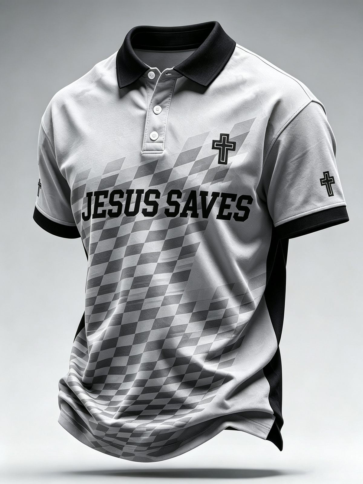 Men'S Casual Christian Cross Print Polo Shirt