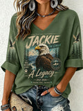 Women's Jackie The Eagle Print V Neck Top