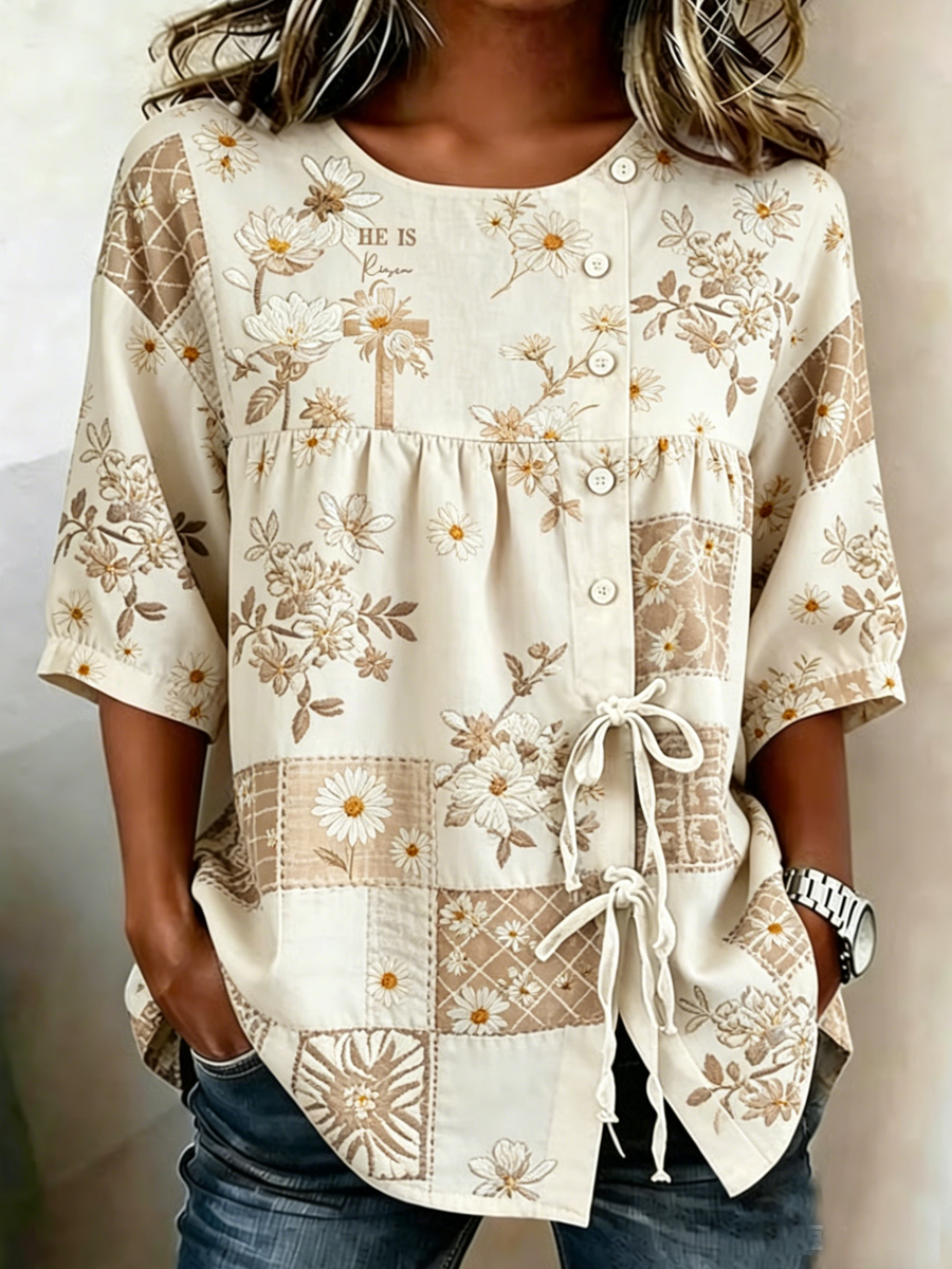 Women's Retro Floral Print Top