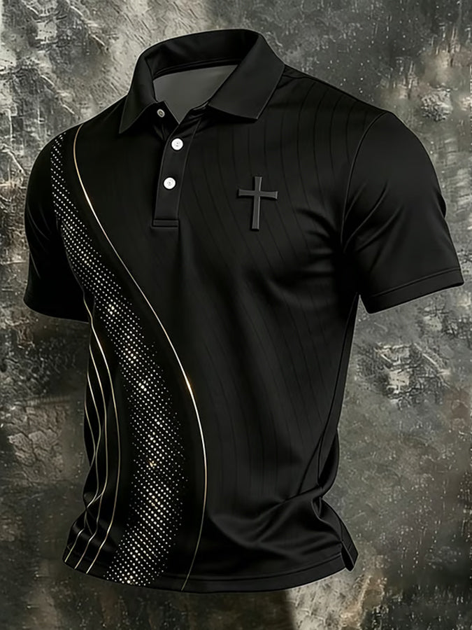 Men'S Faith Cross Print Polo Shirt
