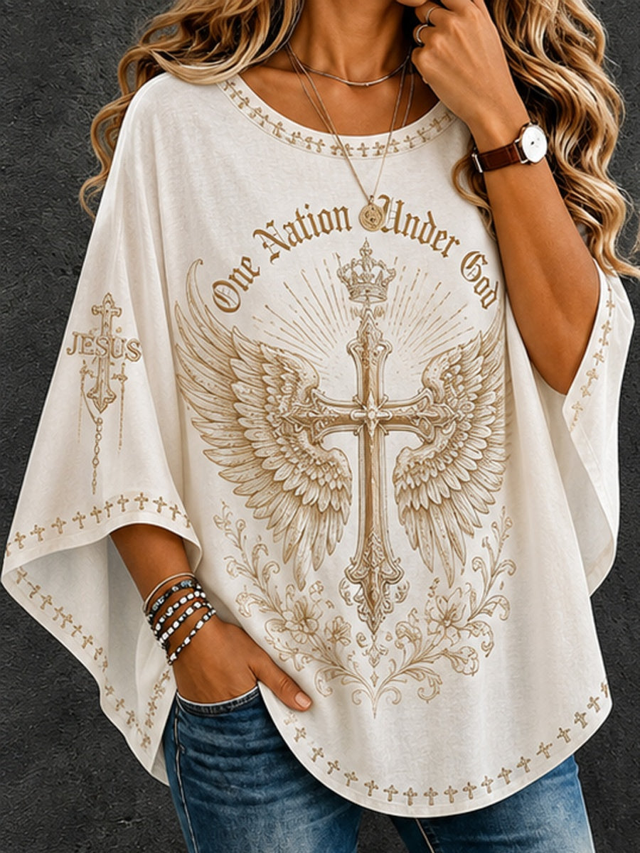 Women's One Nation Under God Cross-Print Linen Top