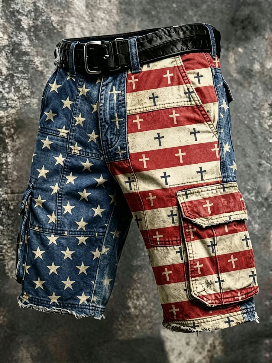 Men'S Casual American 250Th Anniversary Faith Cargo Shorts