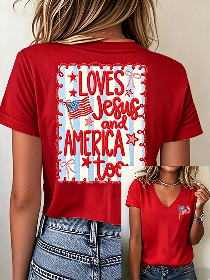 Women'S America Flag Print Printed T-Shirt