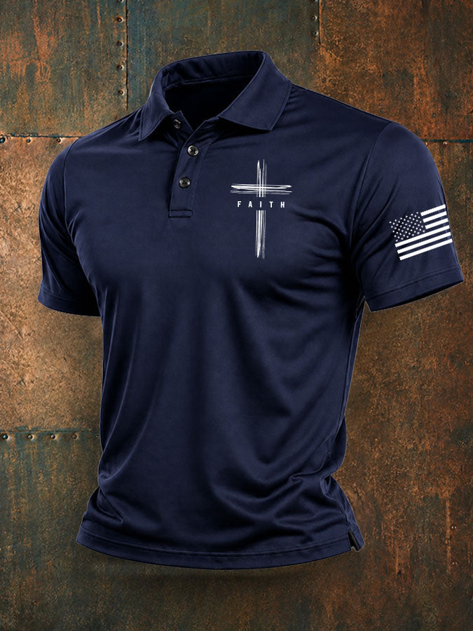 Men's Classic Cross Print Casual Polo Shirt