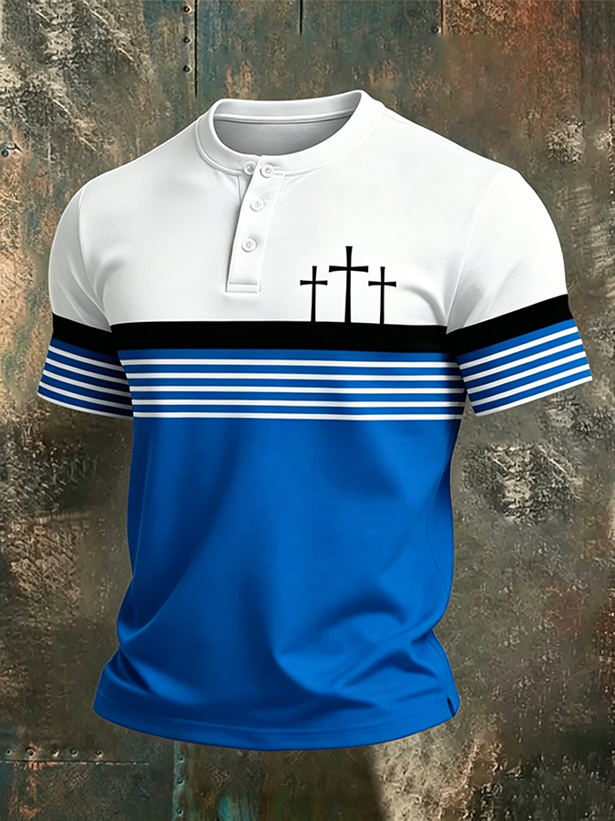 Men's Three Crosses Striped Henley T-Shirt