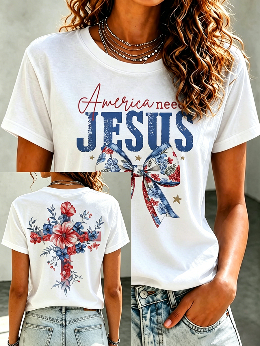 American Jesus Faith Memorial Printed Casual T-Shirt
