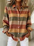 Women's Plaid Print Lapel Long Sleeve Shirt