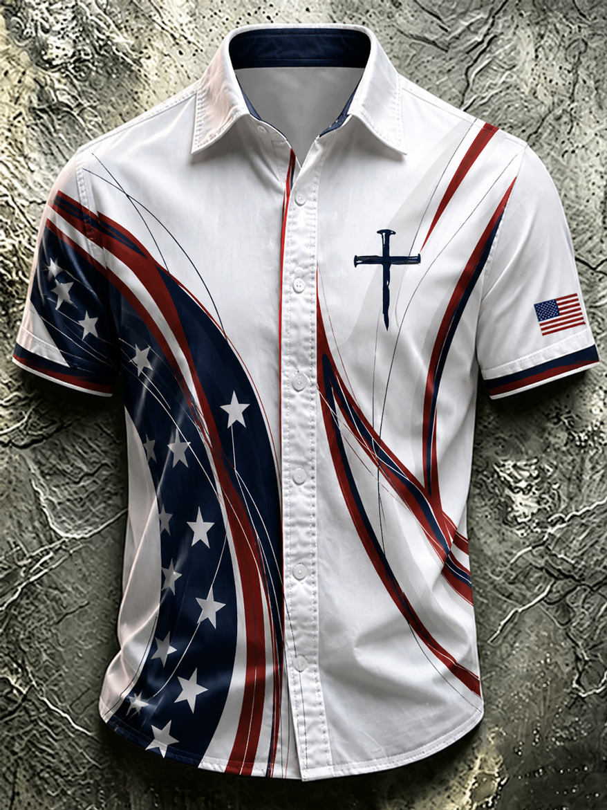Men's Retro Faith Casual Printed Short-Sleeve Shirt
