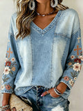 Retro Faith Floral Art Women's Long-Sleeve V-Neck Top