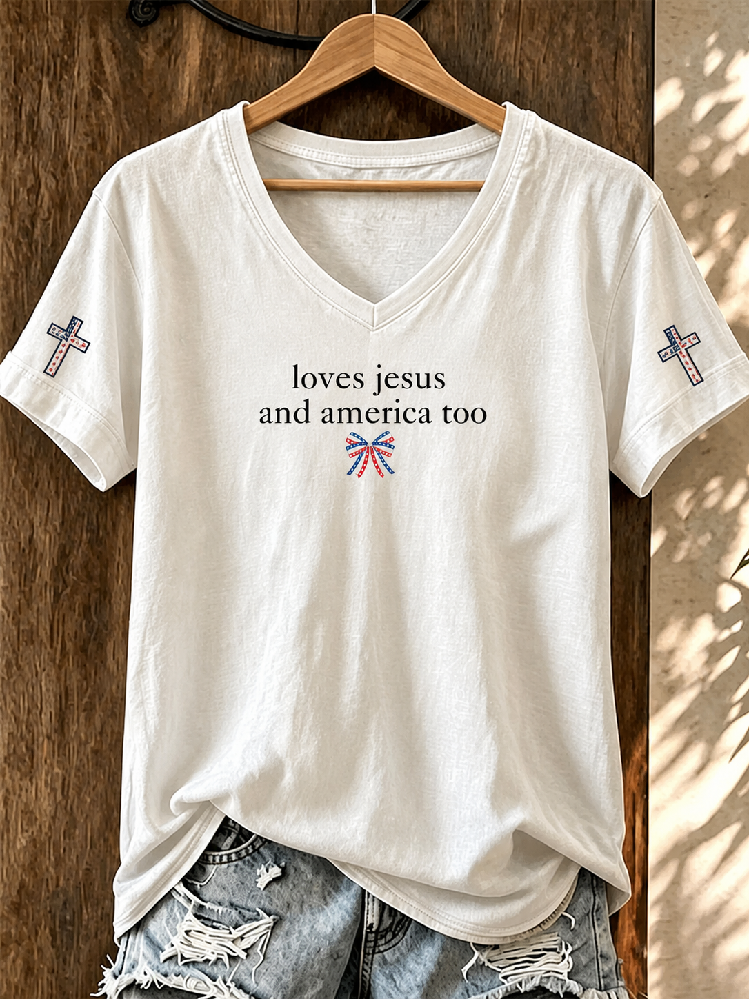 Women'S Loves Jesus And America Too Printed T-Shirt