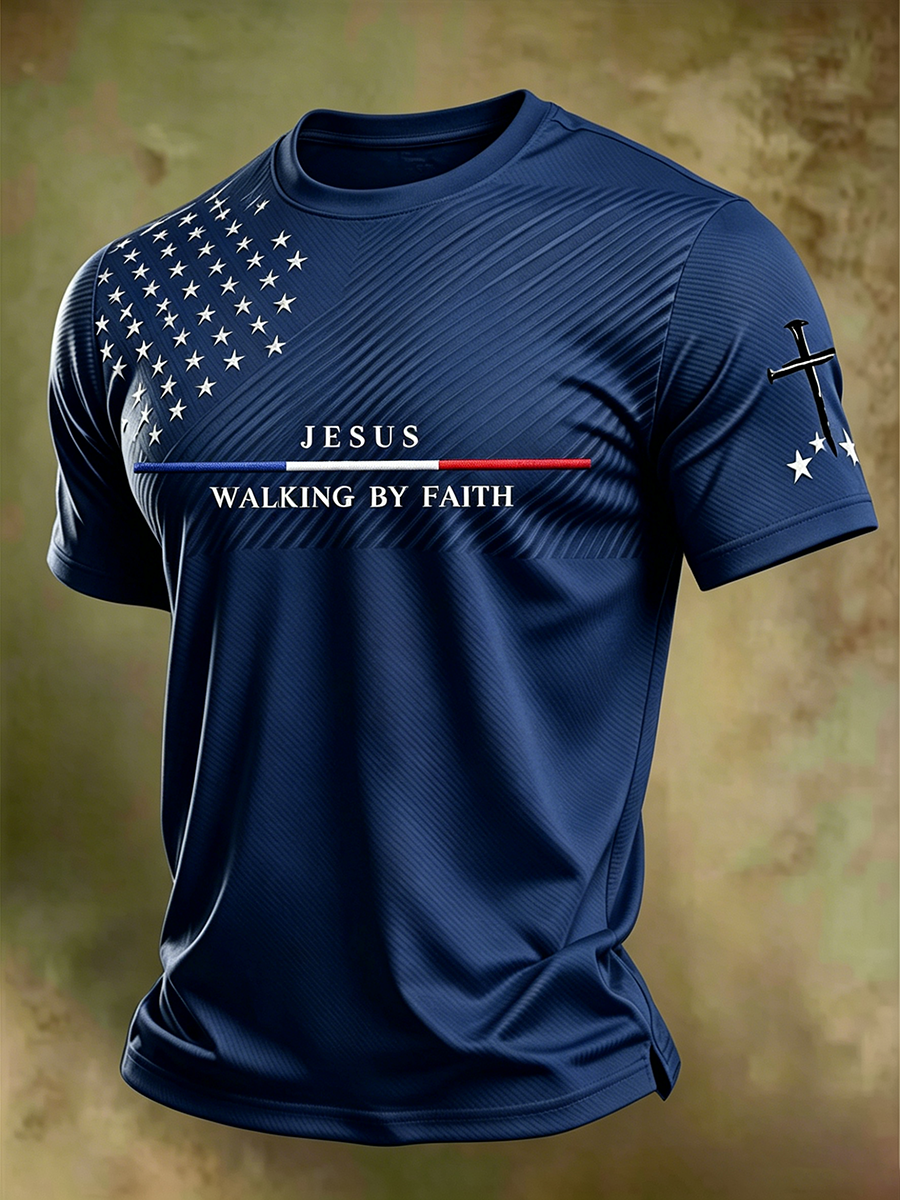 Jesus Faith Memorial Washed Vintage Printed Round Neck T-Shirt