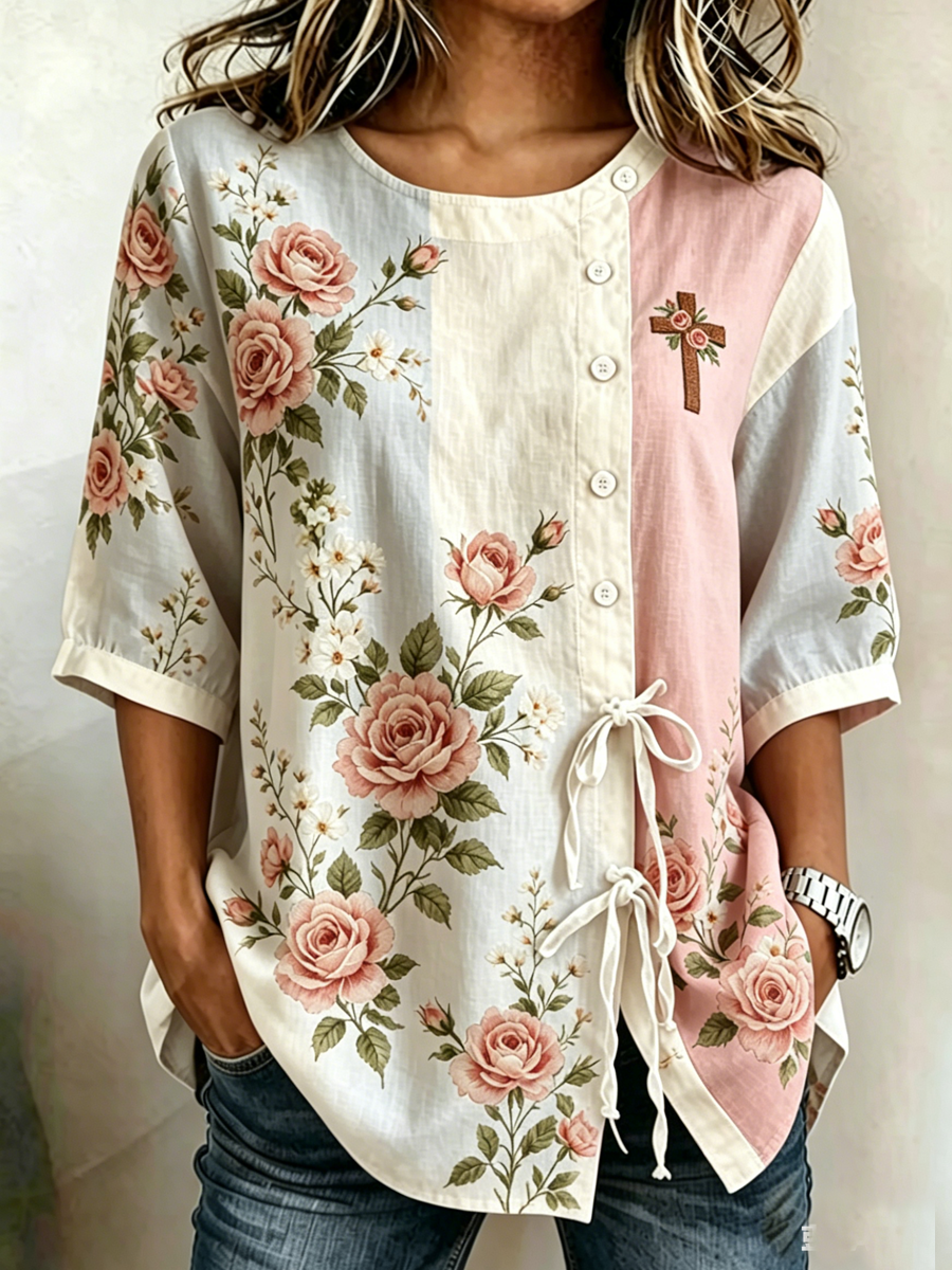 Women's Retro Faith Printed Top