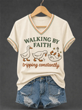 Women'S God Fun Duck Pattern Faith Print V-Neck T-Shirt